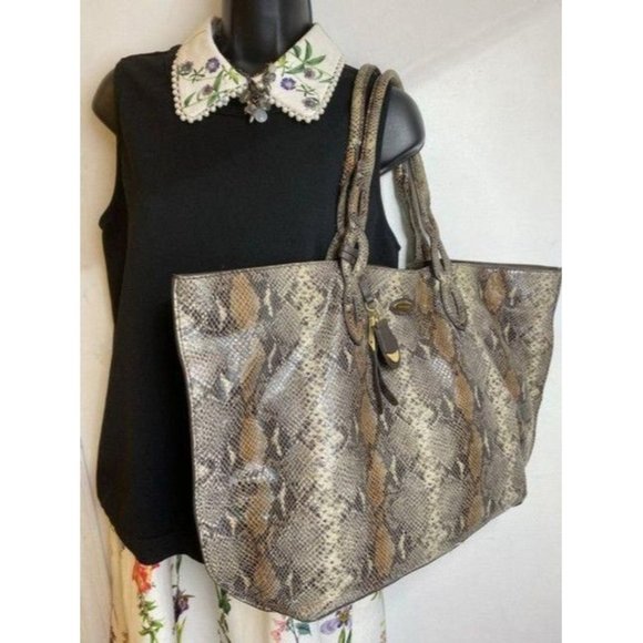 Elie Tahari Snake Print Brown Beige Leather Shoulder Bag - Picture 8 of 12